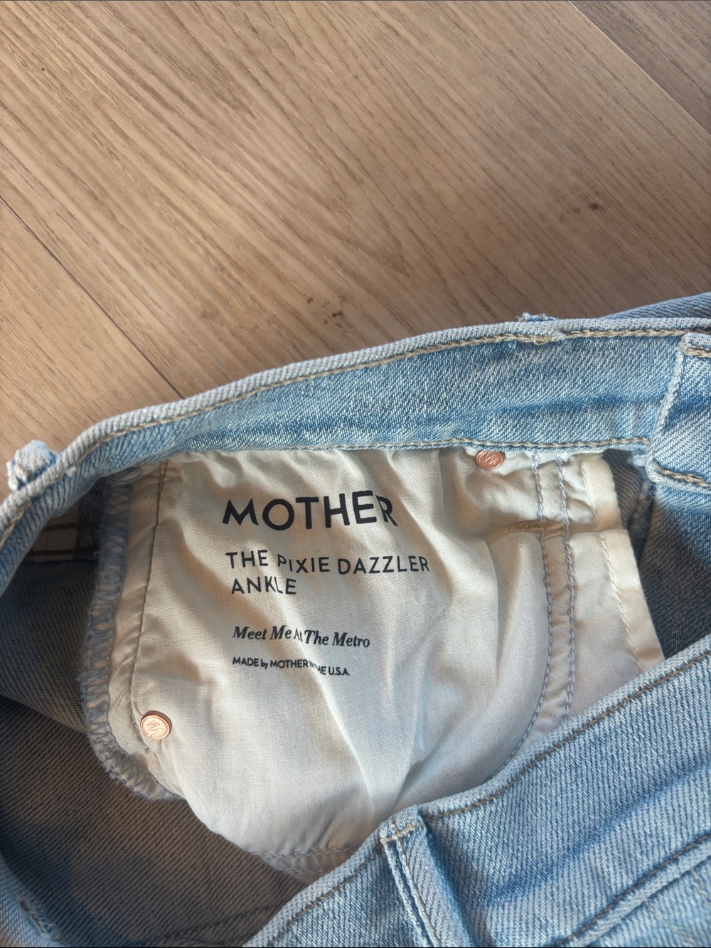 MOTHER Straight-Leg Light Blue Button-Fly Jeans- The Pixie Dazzler Ankle - Picture 5 of 5